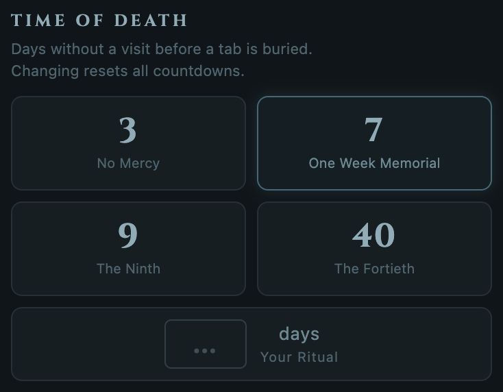 Time of Death settings