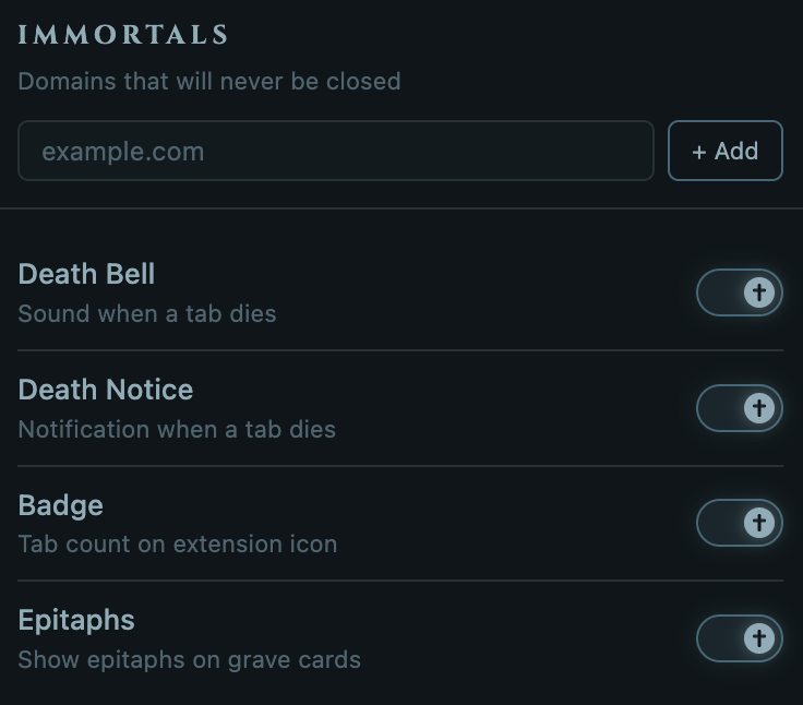 Immortals and settings